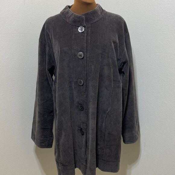 J Jill Corduroy Jacket Long Full Button Front Pockets Mandarin Collar Size Large - Picture 1 of 12